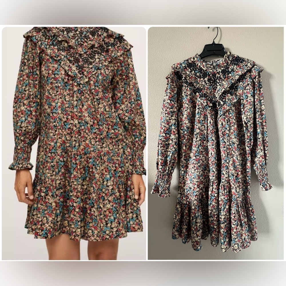 Mango Floral Embroidered Ruffle Dress